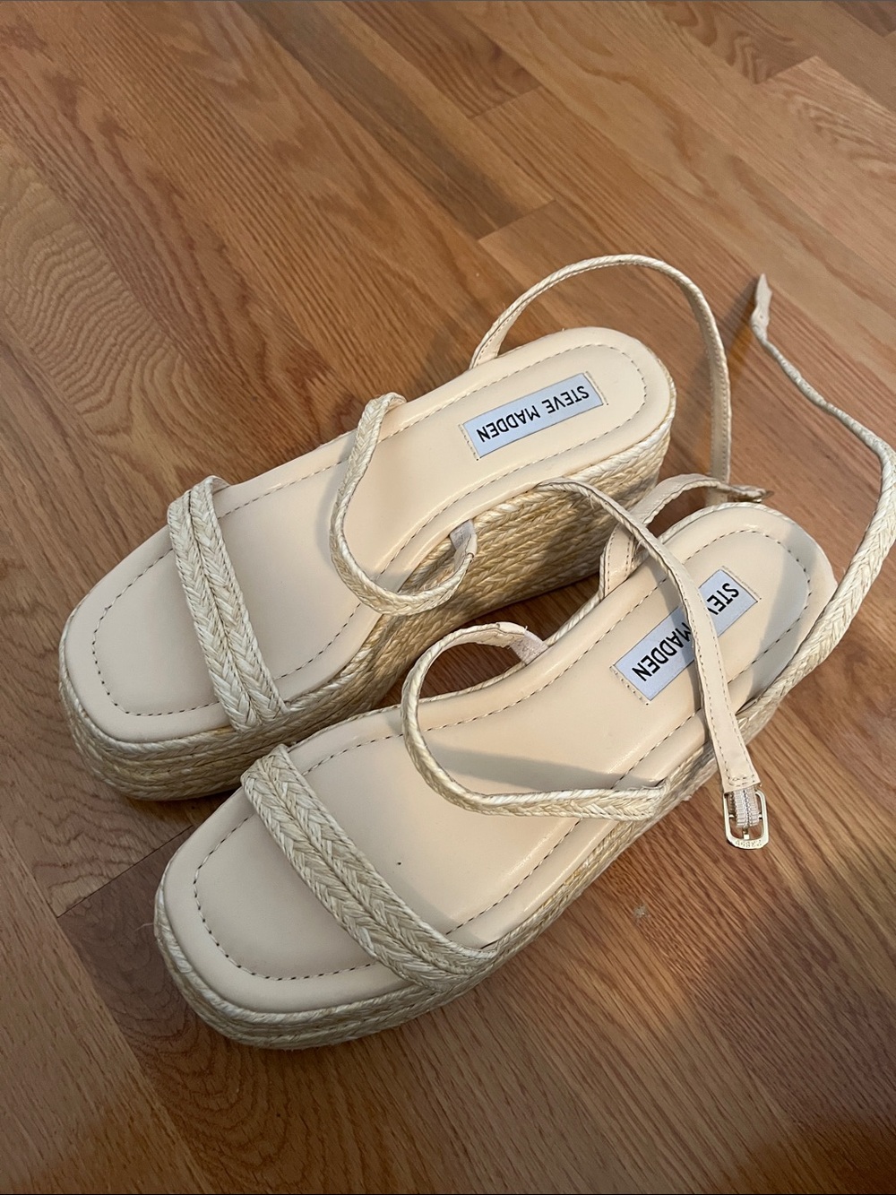 Steve Madden Cream Braided Espadrille Platform Sandals